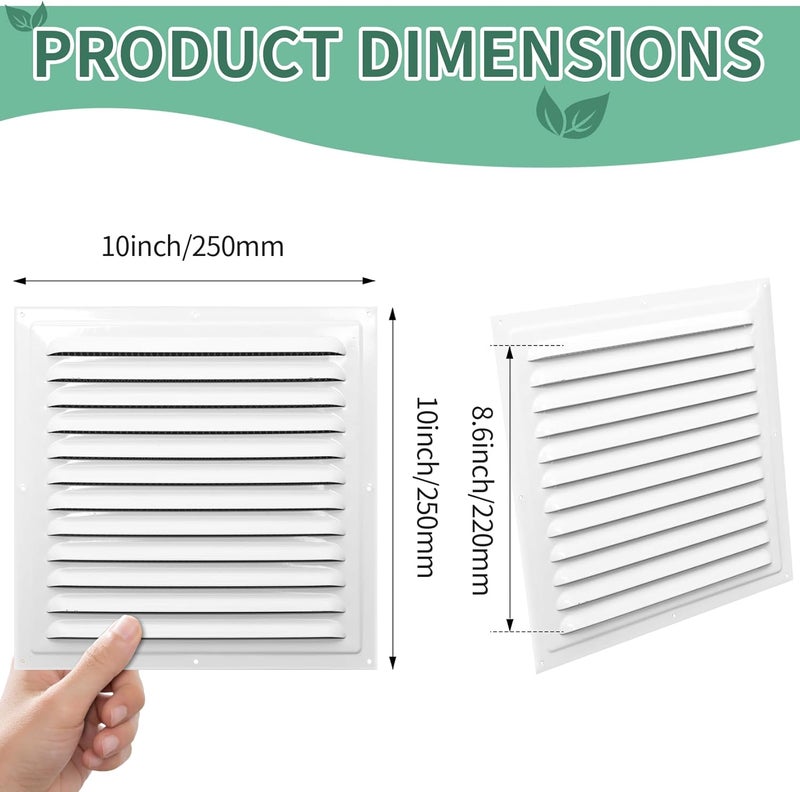 PTLEVYN Gable Vents (10" x 10" 3Pcs) Aluminum Walls, Lofts, Garages more, More with Screens, Metal Shed Vents, Outdoor Houses, Loft Ceiling Reinforcement, Square Vents, Blinds, Exterior Grille(White) - Image 2